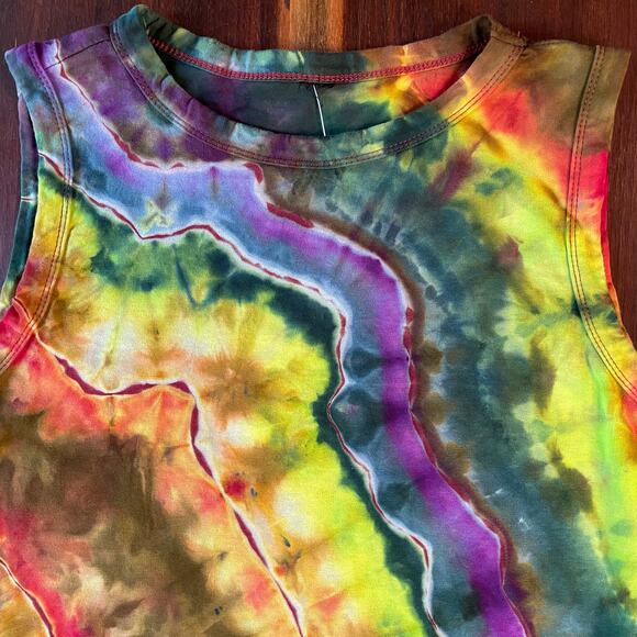 Women's Tie Dyed Tank Crop - Ice Dye Handmade - Funky Rainbow (Fitted XLarge) - Picture 10 of 11